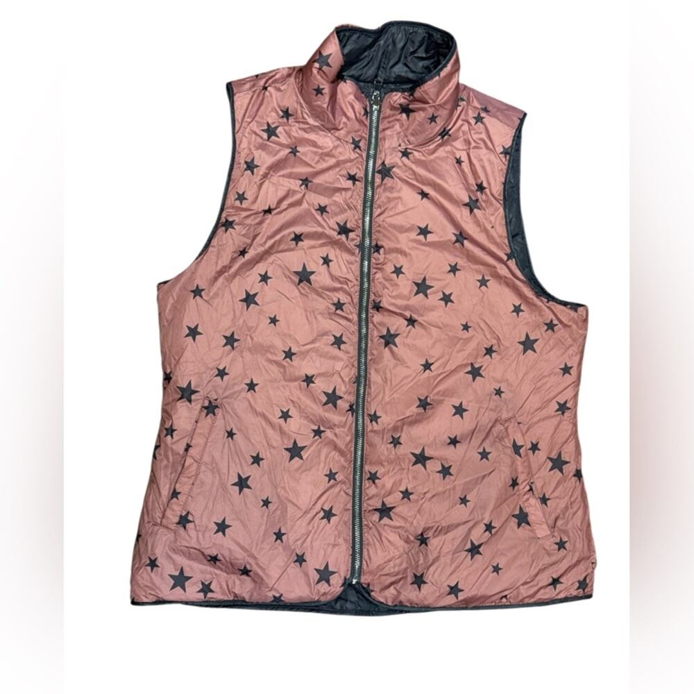 Kensie Reversible Charcoal Gray and Pink Stars Quilted Vest Womens Size Large - Picture 2 of 5